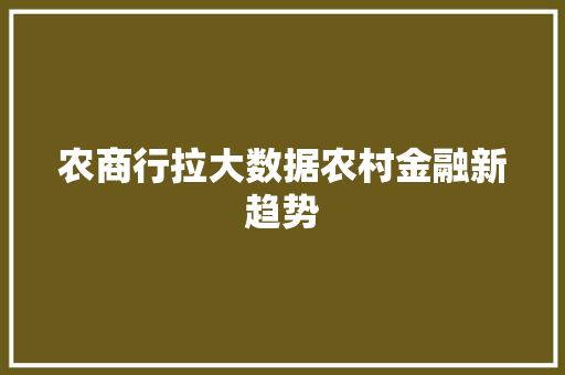 农商行拉大数据农村金融新趋势