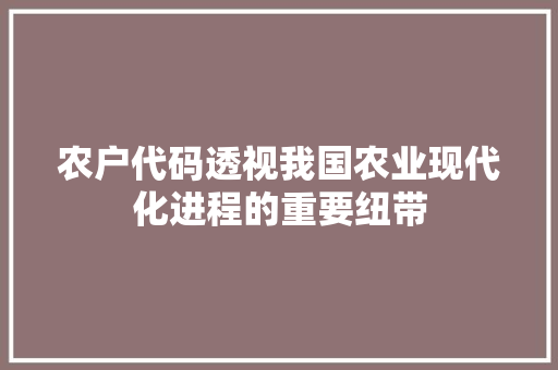 农户代码透视我国农业现代化进程的重要纽带