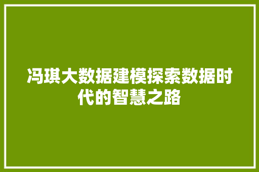 冯琪大数据建模探索数据时代的智慧之路 建站教程