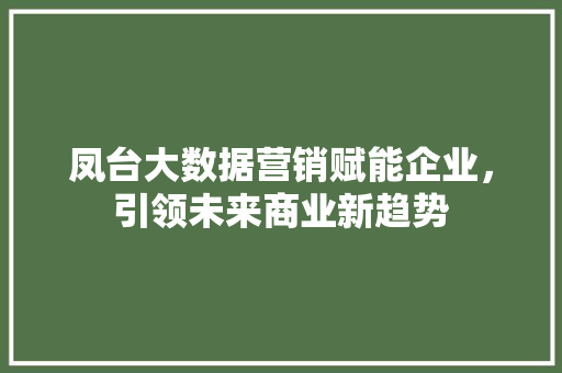 凤台大数据营销赋能企业，引领未来商业新趋势
