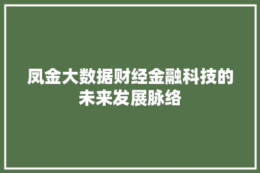 凤金大数据财经金融科技的未来发展脉络