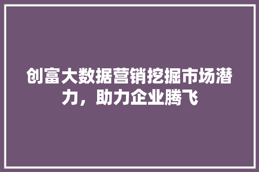 创富大数据营销挖掘市场潜力，助力企业腾飞