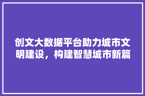 创文大数据平台助力城市文明建设，构建智慧城市新篇章 建站教程