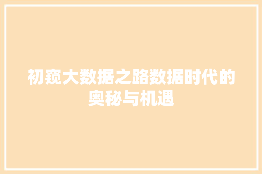初窥大数据之路数据时代的奥秘与机遇