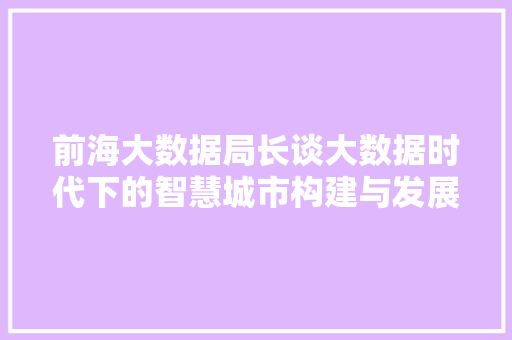 前海大数据局长谈大数据时代下的智慧城市构建与发展