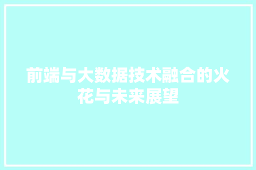 前端与大数据技术融合的火花与未来展望