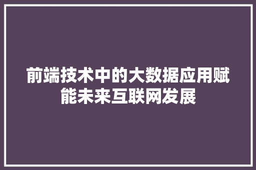 前端技术中的大数据应用赋能未来互联网发展