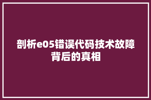 剖析e05错误代码技术故障背后的真相
