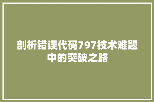 剖析错误代码797技术难题中的突破之路