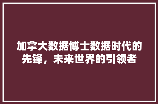 加拿大数据博士数据时代的先锋，未来世界的引领者
