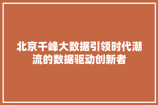 北京千峰大数据引领时代潮流的数据驱动创新者