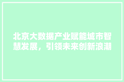 北京大数据产业赋能城市智慧发展，引领未来创新浪潮 建站教程