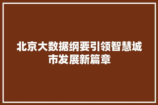 北京大数据纲要引领智慧城市发展新篇章 Web前端