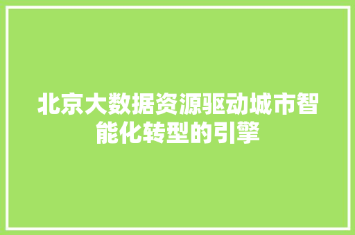 北京大数据资源驱动城市智能化转型的引擎