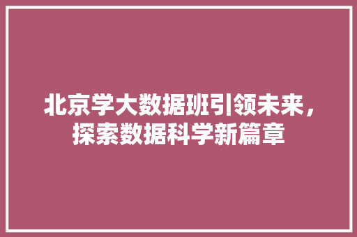 北京学大数据班引领未来，探索数据科学新篇章
