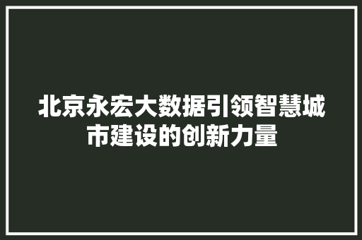 北京永宏大数据引领智慧城市建设的创新力量 服务器/数据库