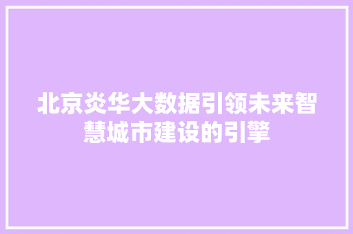 北京炎华大数据引领未来智慧城市建设的引擎