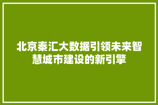 北京秦汇大数据引领未来智慧城市建设的新引擎