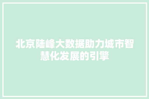北京陆峰大数据助力城市智慧化发展的引擎
