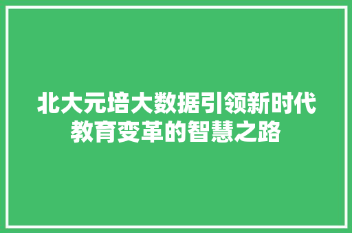 北大元培大数据引领新时代教育变革的智慧之路