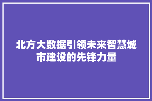 北方大数据引领未来智慧城市建设的先锋力量