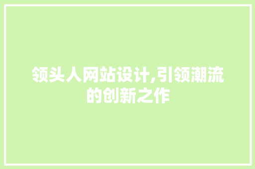领头人网站设计,引领潮流的创新之作 领头人网站设计,引领潮流的创新之作 Web前端
