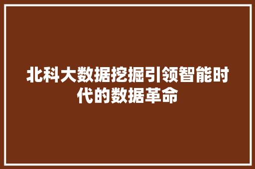 北科大数据挖掘引领智能时代的数据革命