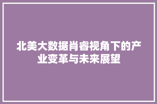 北美大数据肖睿视角下的产业变革与未来展望