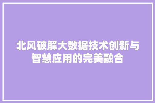北风破解大数据技术创新与智慧应用的完美融合
