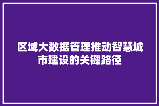 区域大数据管理推动智慧城市建设的关键路径