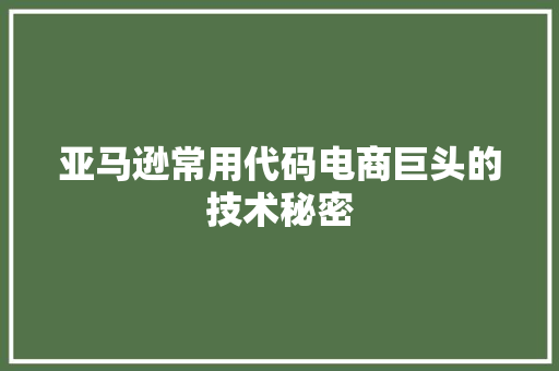 亚马逊常用代码电商巨头的技术秘密 建站教程