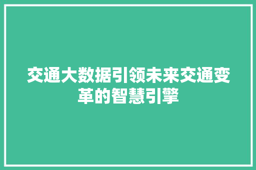 交通大数据引领未来交通变革的智慧引擎