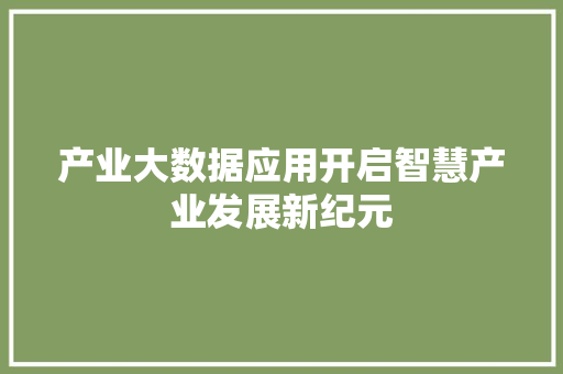 产业大数据应用开启智慧产业发展新纪元