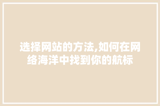 选择网站的方法,如何在网络海洋中找到你的航标