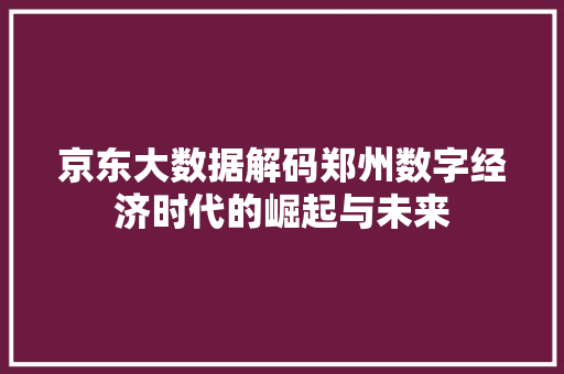 京东大数据解码郑州数字经济时代的崛起与未来
