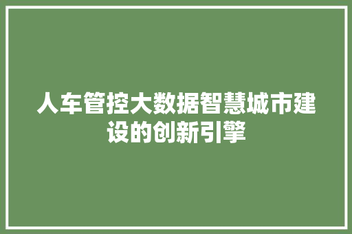 人车管控大数据智慧城市建设的创新引擎
