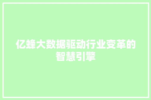 亿蜂大数据驱动行业变革的智慧引擎