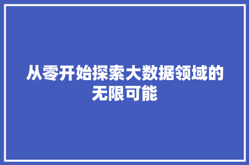 从零开始探索大数据领域的无限可能