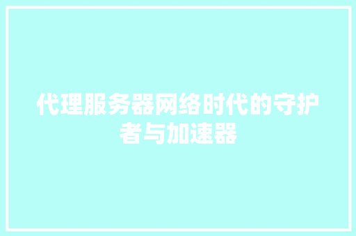 代理服务器网络时代的守护者与加速器
