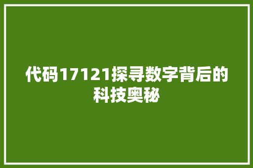 代码17121探寻数字背后的科技奥秘