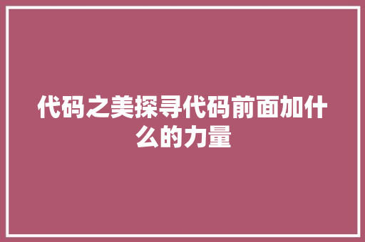 代码之美探寻代码前面加什么的力量 Web前端