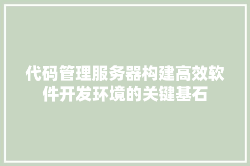 代码管理服务器构建高效软件开发环境的关键基石