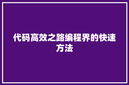 代码高效之路编程界的快速方法