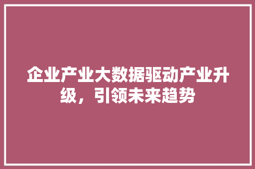 企业产业大数据驱动产业升级，引领未来趋势