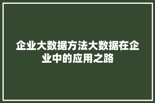 企业大数据方法大数据在企业中的应用之路