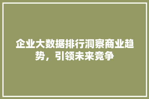 企业大数据排行洞察商业趋势，引领未来竞争