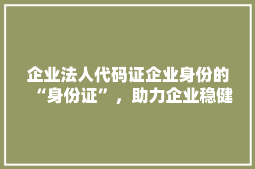 企业法人代码证企业身份的“身份证”，助力企业稳健发展