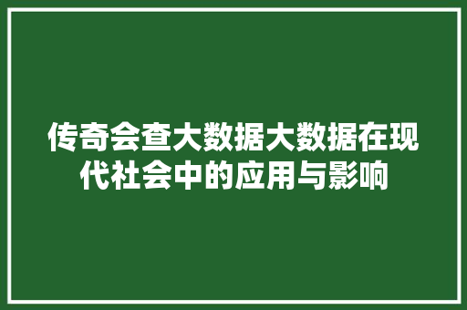 传奇会查大数据大数据在现代社会中的应用与影响