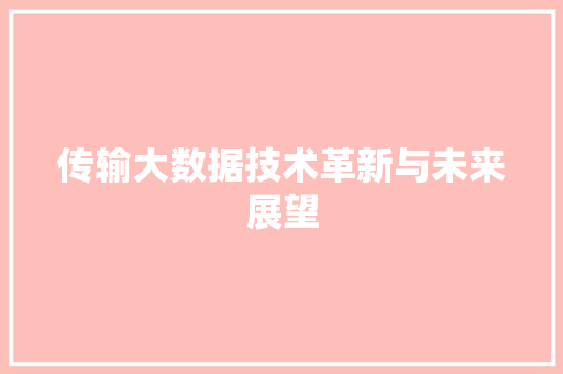 传输大数据技术革新与未来展望