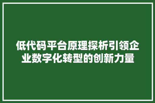 低代码平台原理探析引领企业数字化转型的创新力量